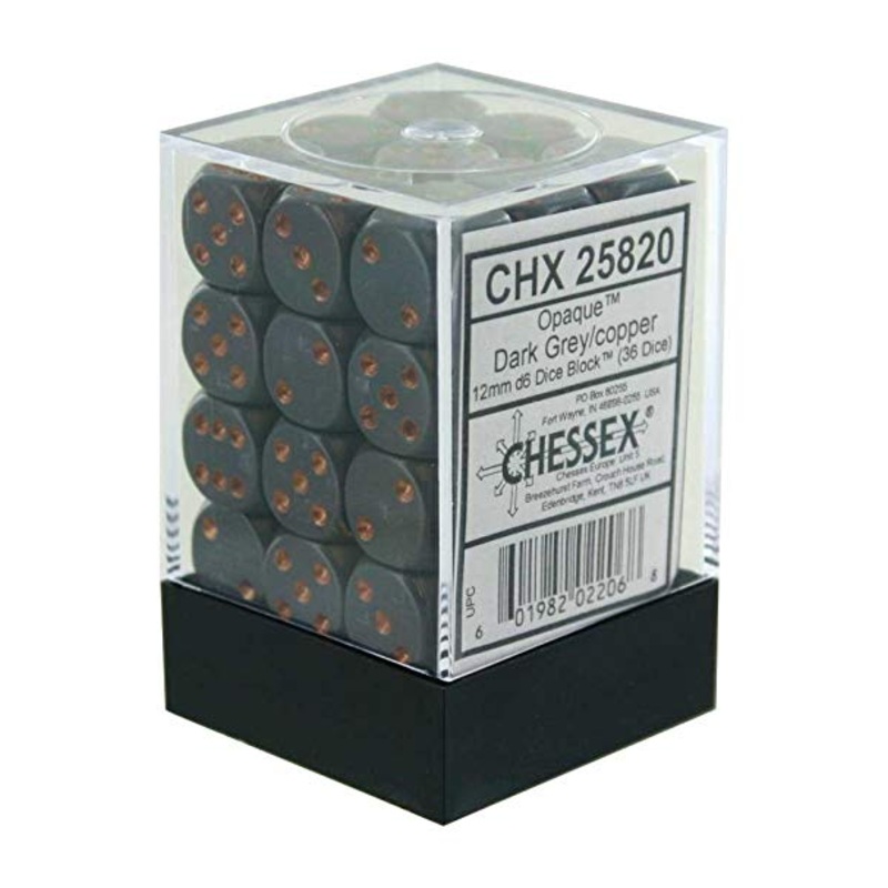 Opaque: 12mm D6 Dark Grey/Copper (36)