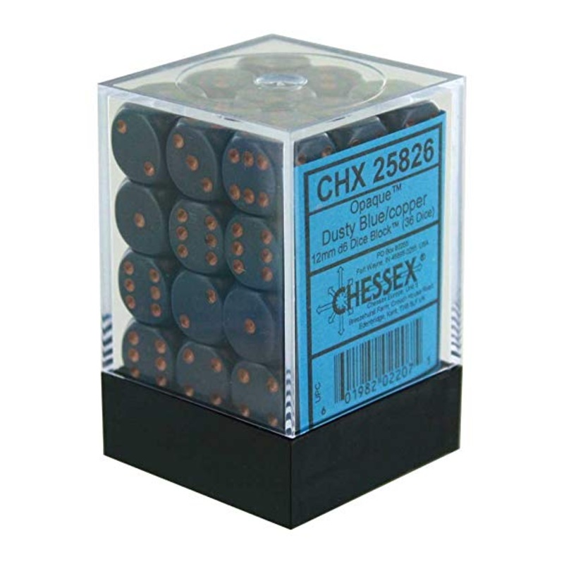 Opaque: 12mm D6 Dusty Blue/Copper (36)