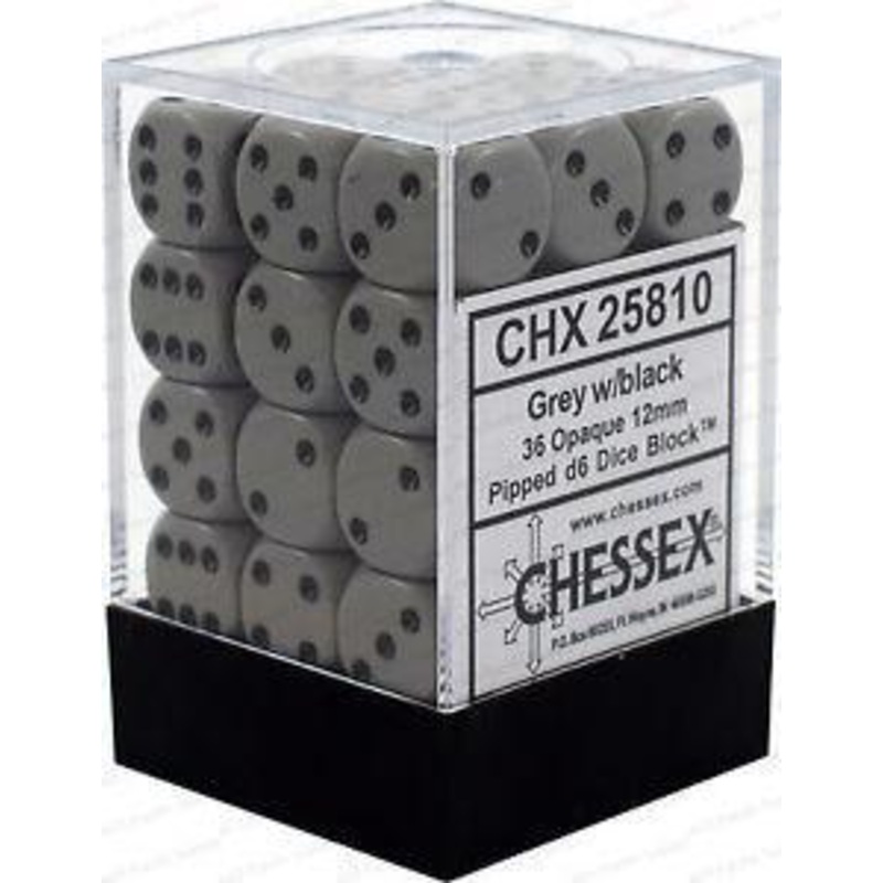 Opaque: 12mm D6 Grey/Black (36)