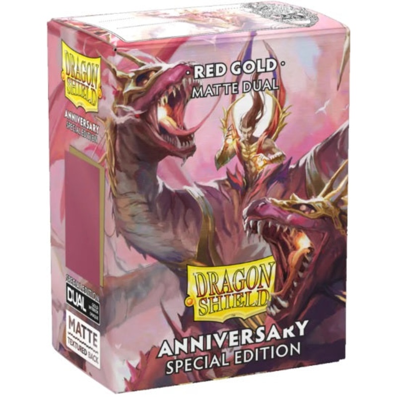 Dragon Shields: (100) Matte Dual - 25th Special Edition Red / Gold (DISPLAY 10)