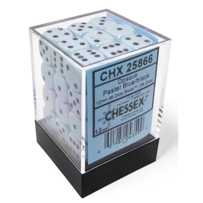 Opaque 12mm d6 Pastel Blue/black Dice Block (36 dice)