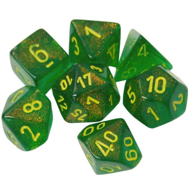 Dice Menagerie 10: Poly Borealis Maple Green/Yellow (7)