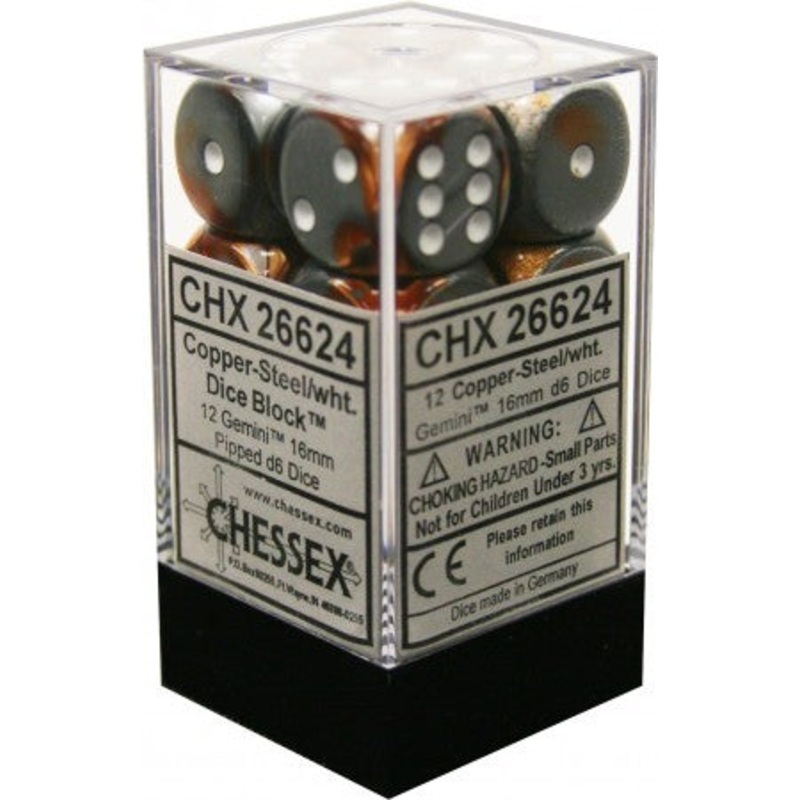 Gemini: 16mm D6 Copper Steel/White (12)