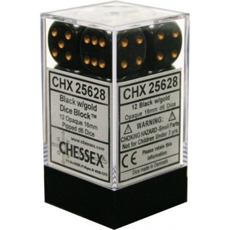 Opaque: 16mm D6 Black/Gold (12)