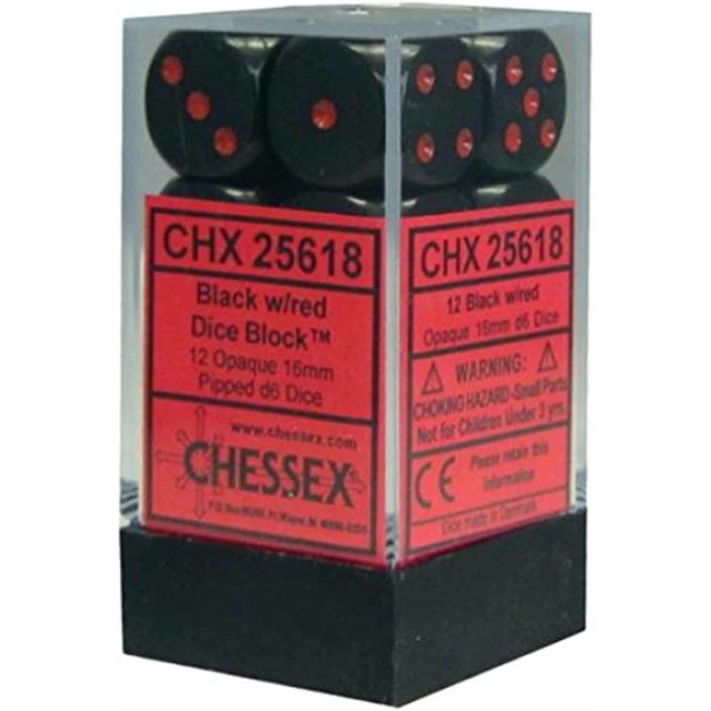 Opaque: 16mm D6 Black/Red (12)