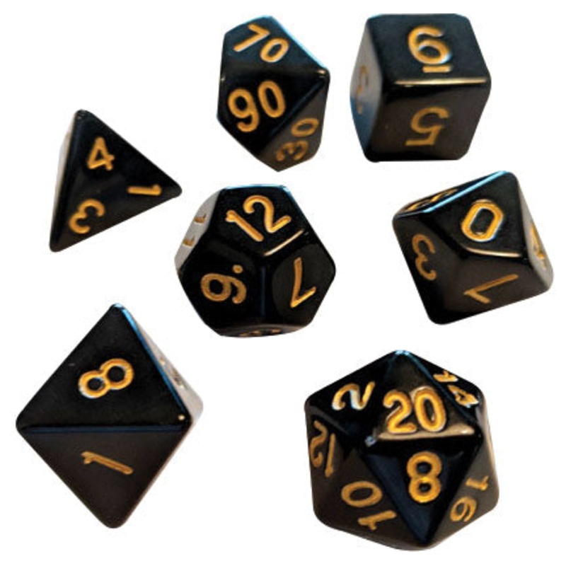RPG Dice Set (7): Solid Black Gold Ink
